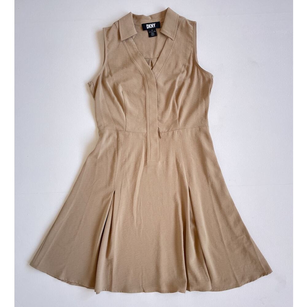 Vtg Y2K DKNY Tan Sleeveless Collared Utility Midi Dress / US 8 / Minimal Neutral